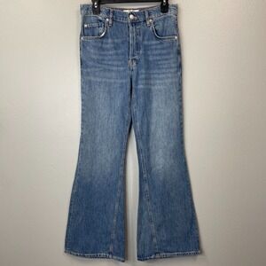 Free People New Dawn Flare Jeans Womens 25‎ Blue Denim High Rise Button Fly